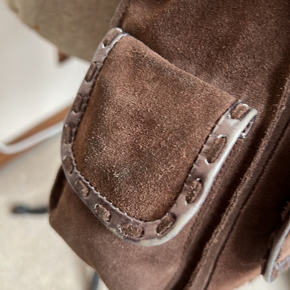Brown Suede Leather Crossbody Handbag Gorgeous Metallic Boho Bag Leather Putse - Picture 13 of 16